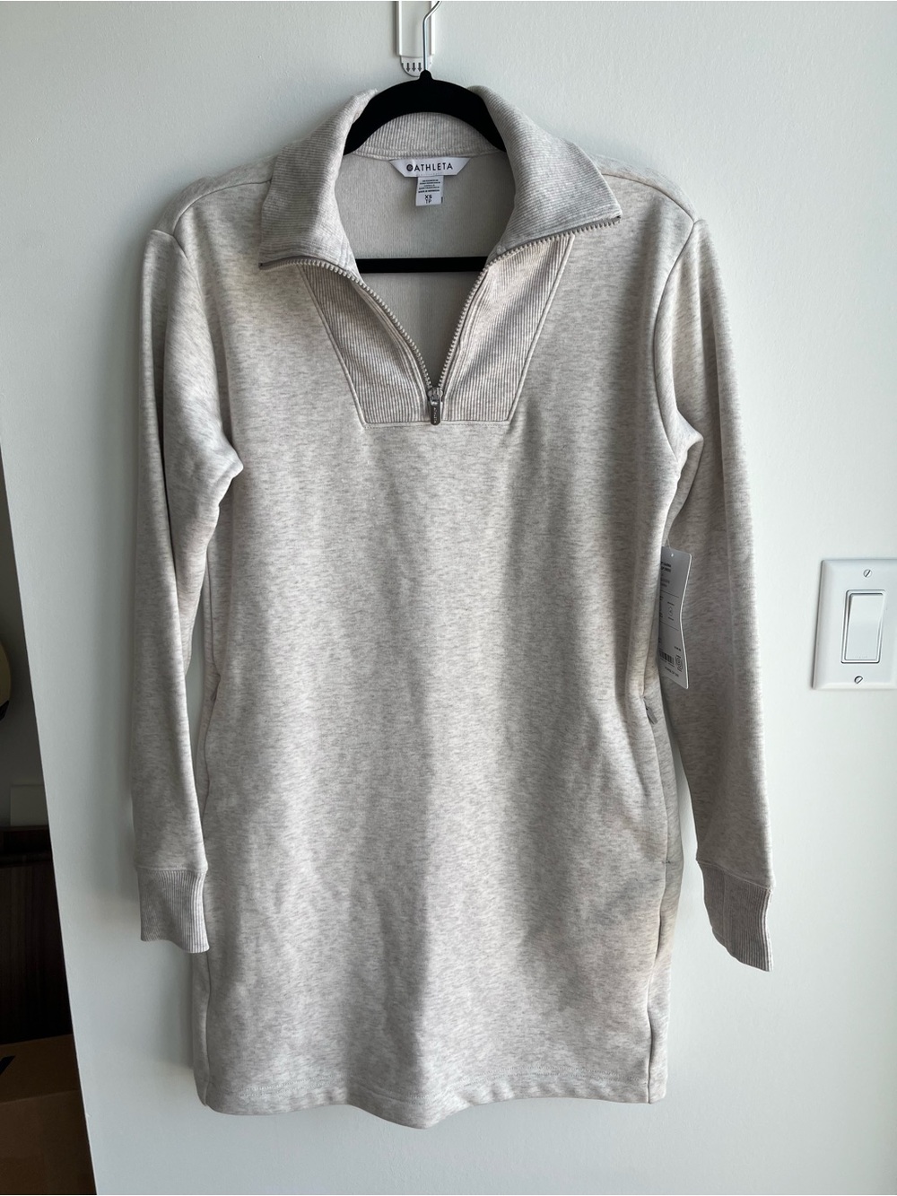 Athleta Women's Light Grey Half-Zip Sweatshirt Dress
